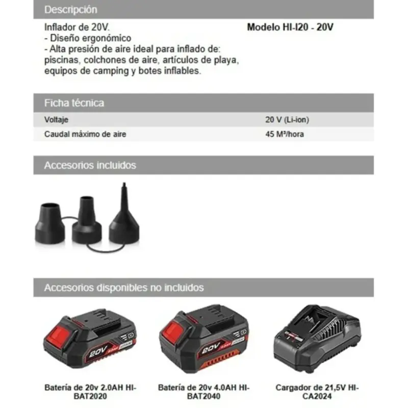 Inflador Daihatsu Hi I20 20V Sin Bateria Ni Cargador