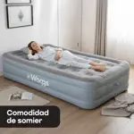 Colchón Sommier Inflable 1 Plaza Bomba Eléctrica Usb Waggs Gris
