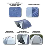 Carpa Con Sobre Techo y Alero Waggs 4 Personas Impermeable Azul