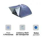 Carpa Con Sobre Techo y Alero Waggs 4 Personas Impermeable Azul