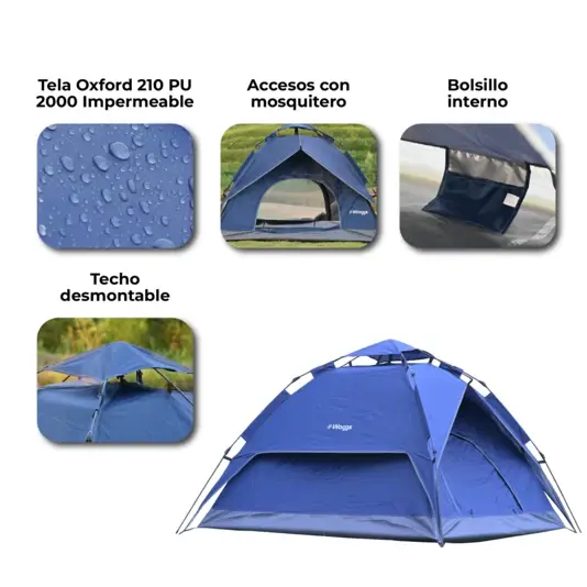 Carpa Gazebo Autoarmable Waggs Impermeable 4 Personas Azul