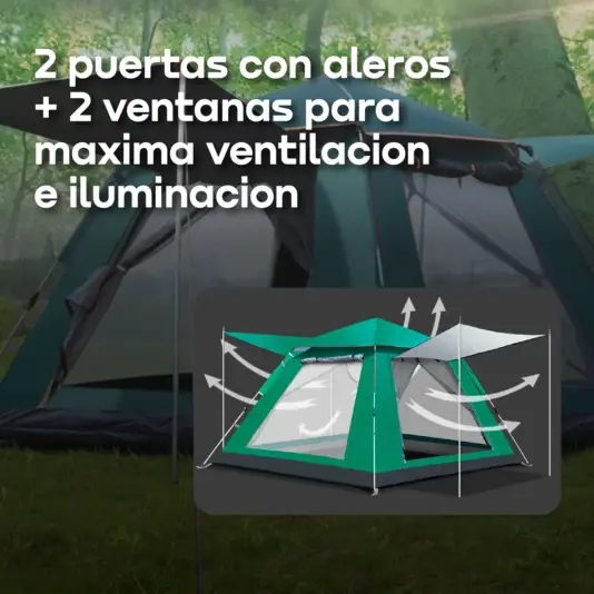 Carpa Autoarmable Maxima Ventilación Waggs 4 Personas Verde