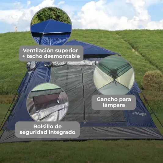 Carpa Autoarmable Maxima Ventilación Waggs 4 Personas Verde