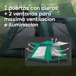 Carpa Autoarmable Waggs 6 Personas Impermeable Doble Alero Verde