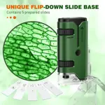 Microscopio de bolsillo TENCCO 100x-250x con 5 diapositivas y adaptación para teléfono