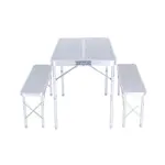 Set plegable mesa + 2 bancos metálicos