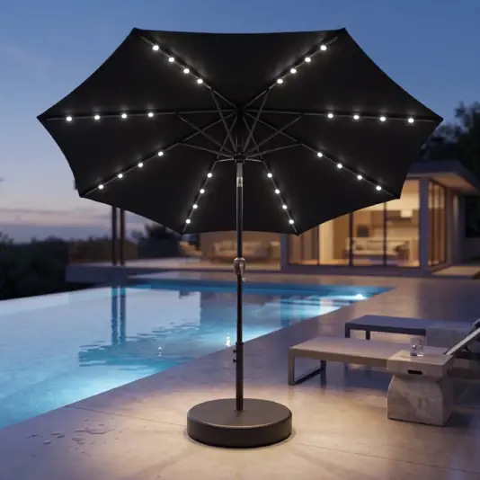 Sombrilla Parasol Con Luces Led Inclinable Waggs Negro