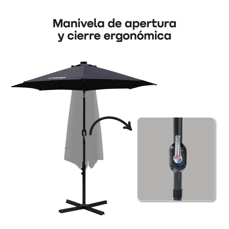 Sombrilla Parasol Con Luces Led Inclinable Waggs Negro