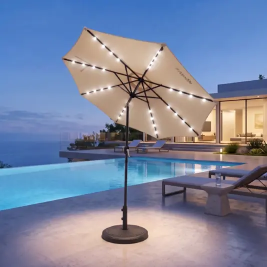 Sombrilla Parasol Con Luces Led Inclinable Waggs Beige