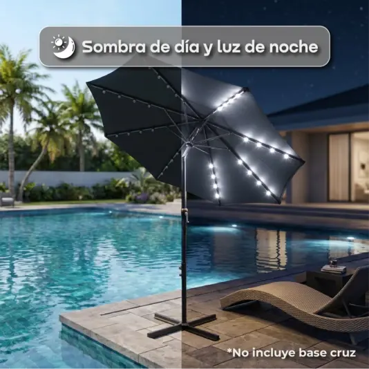 Sombrilla Parasol Con Luces Led Inclinable Waggs Beige