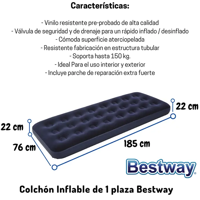 Colchón Inflable 1Plaza 671HD 185x76x22cm c/Inflador Manual BESTWAY