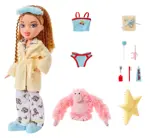 Muñeca de moda Bratz Slumber Party Meygan con 2 pijamas y peluche