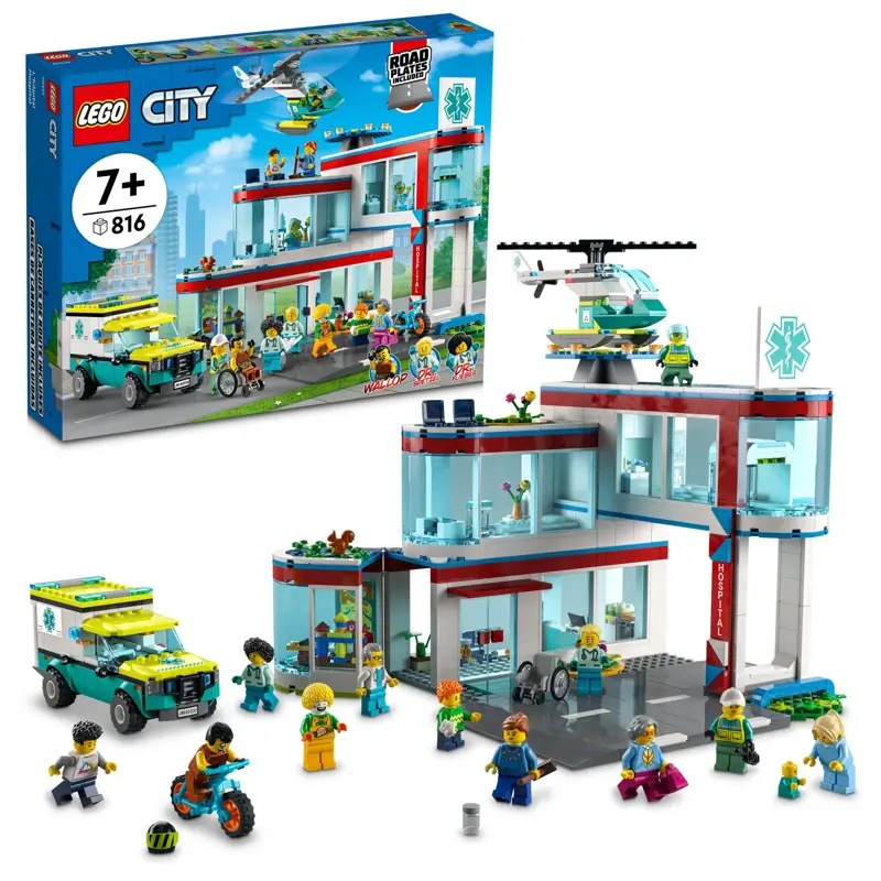 Set de construcción LEGO City Hospital 60330 con ambulancia y helicóptero