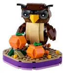 Búho de Halloween de juguete LEGO con plataforma de exhibición, 11 cm de altura, más de 8