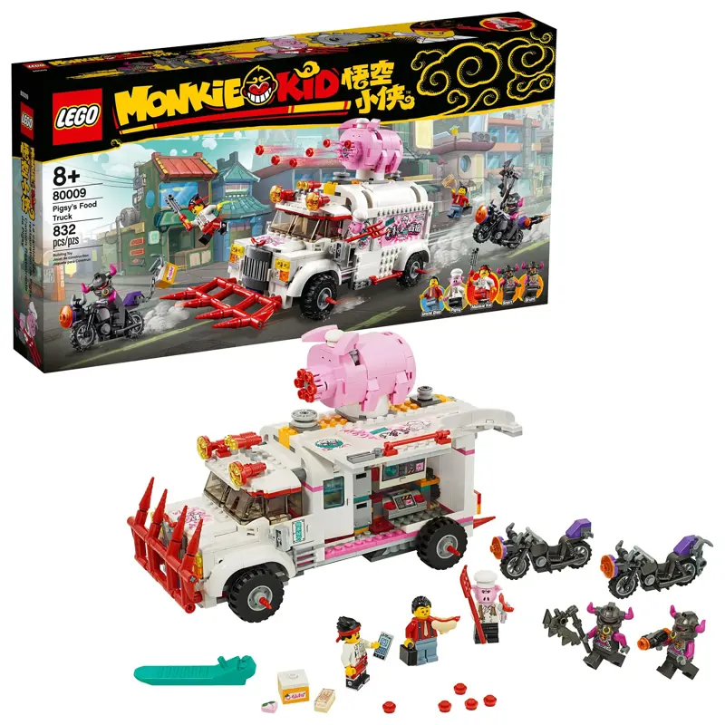 Kit de construcción LEGO Monkie Kid Pigsy's Food Truck 80009 832 piezas