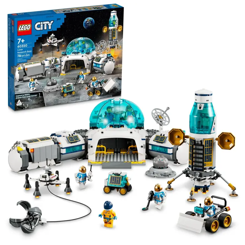 Juguete LEGO City Lunar Research Base Outer Space 60350 con 6 minifiguras de astronautas