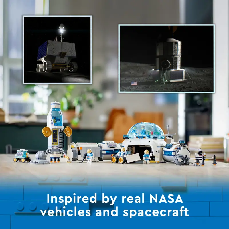 Juguete LEGO City Lunar Research Base Outer Space 60350 con 6 minifiguras de astronautas