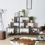 ESTANTERIA ATMA HOME EDISION NEGRO/MADERA 146CM ESCALONADA TIPO INDUSTRIAL ATH-HD0082