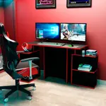 Escritorio Gamer Centro Estant Eg3 Negro/Rojo Melamina