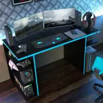 Escritorio Gamer Madesa Mesa Para Pc Y Consola 136cm Negro y Azul