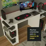Escritorio Gamer Madesa Mesa Para Pc Y Consola 136cm Blanco