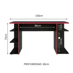 Escritorio Gamer Moderno mesa Para Pc Y Consola 136Cm Negro Y Rojo