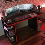 Escritorio Gamer Moderno mesa Para Pc Y Consola 136Cm Negro Y Rojo
