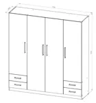 Placard Pac170 - 173cm Ancho, 4 Puertas, 4 Cajones, 4 Estantes, Blanco