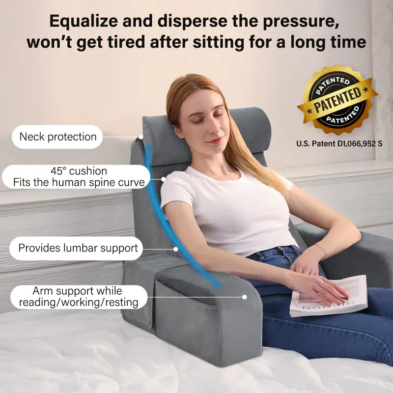 Cojín de lectura ENITYA para cama sentado para adultos, color gris