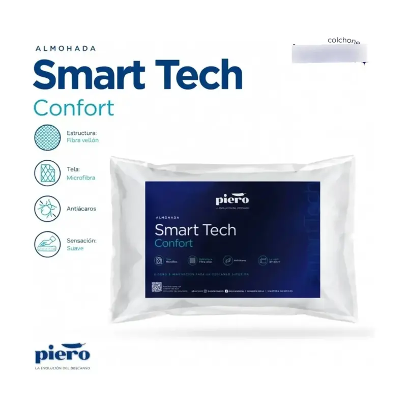 almohada piero smart tech 70x40 cm fibra siliconada soft