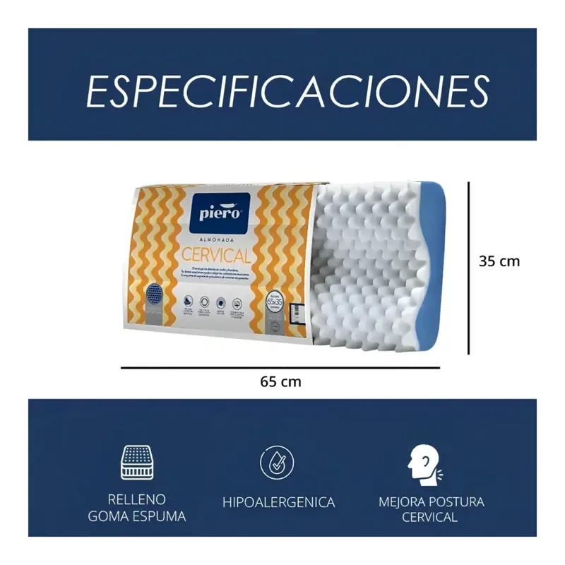 almohada cervical piero de espuma perfilada hipoalergénica y lavable