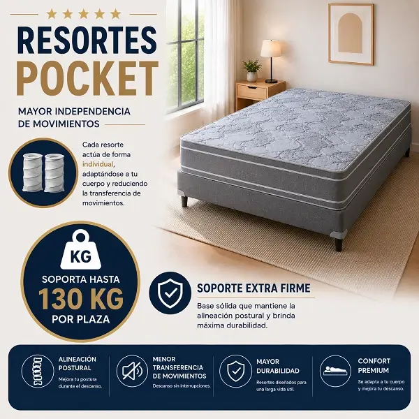 Sommier Ayfa 2 Plazas Resortes Titanium Pocket 140x190 130kg