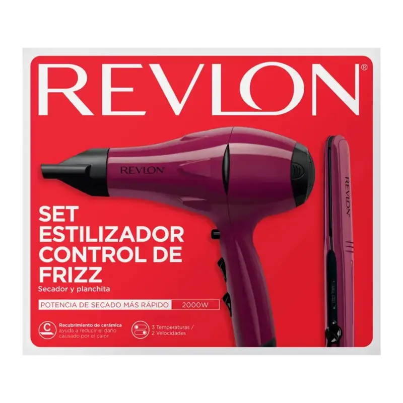 combo secador + planchita rojo revlon rvdr5230rla2av1