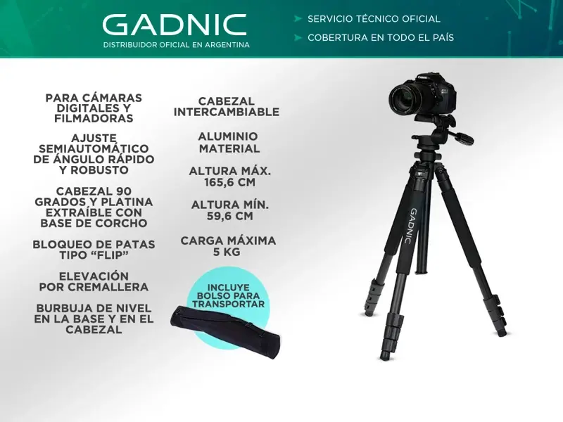 Tripode Gadnic Profesional Camara Nikon Canon Reflex + Cabezal