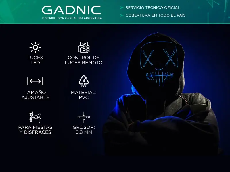 Máscara de Fiesta Verde Gadnic Halloween Luces Led
