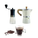 Set Cafetera Moka Italiana Más Molinillo Manual Vidrio Waggs Crema