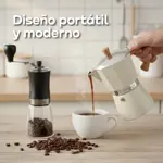 Set Cafetera Moka Italiana Más Molinillo Manual Vidrio Waggs Crema