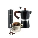 Set Cafetera Moka Italiana Negro Más Molinillo Manual Negro Waggs