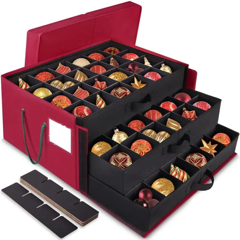 Caja de almacenamiento para adornos navideños BlessSeason, roja, 72 x 3 cm