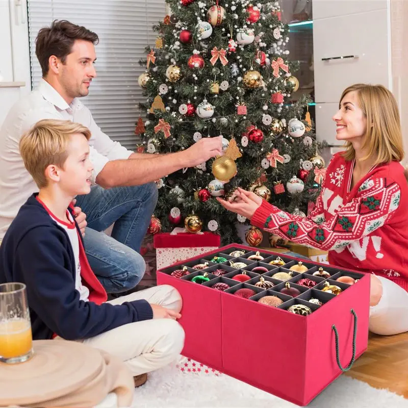 Caja de almacenamiento para adornos navideños BlessSeason, roja, 72 x 3 cm