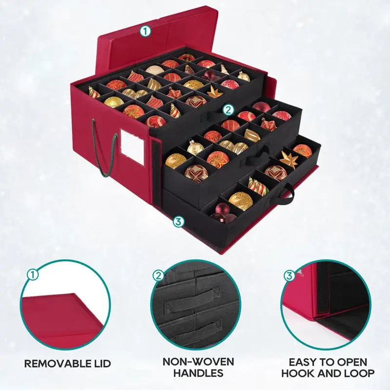 Caja de almacenamiento para adornos navideños BlessSeason, roja, 72 x 3 cm