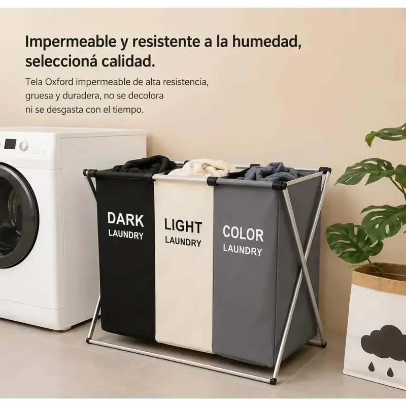 Cesto Organizador Ropa Sucia Plegable 3 Divisiones Lavadero