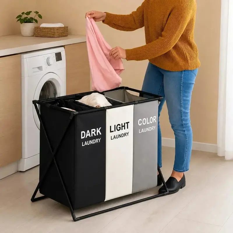 Cesto Organizador Ropa Sucia Plegable 3 Divisiones Lavadero