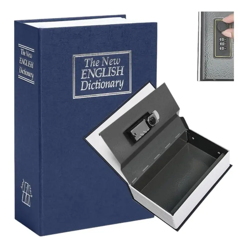 Caja Fuerte De Seguridad Metal Forma De Libro Con Llaves Azul