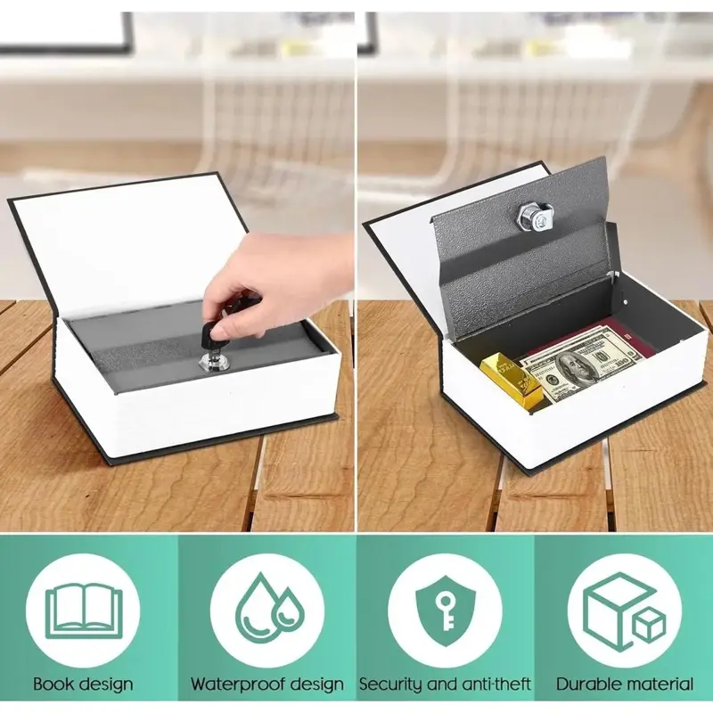 Caja Fuerte De Seguridad Metal Forma De Libro Con Llaves Bordo