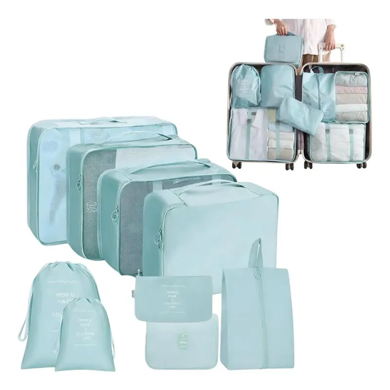 Organizador De Valija Set 9 Piezas Neceser Viaje Avion verde verde