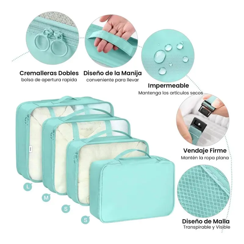 Organizador De Valija Set 9 Piezas Neceser Viaje Avion verde verde