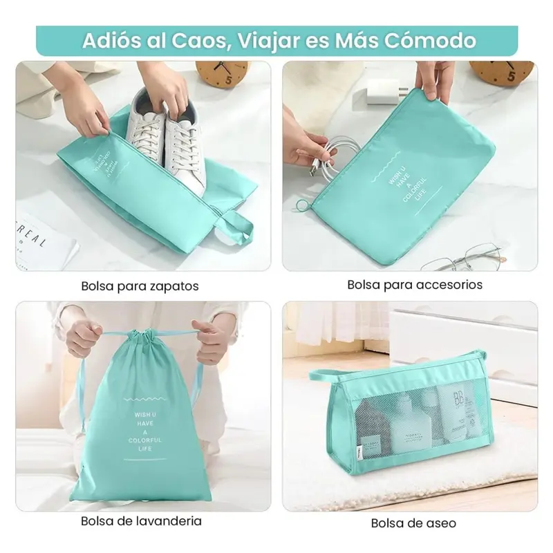 Organizador De Valija Set 9 Piezas Neceser Viaje Avion verde verde