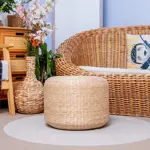 Puff Decorativo Nórdico De Mimbre Redondo 43x30cm