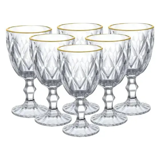 Copa De Cristal Con Borde Dorado 340ml Set X6 Unid.